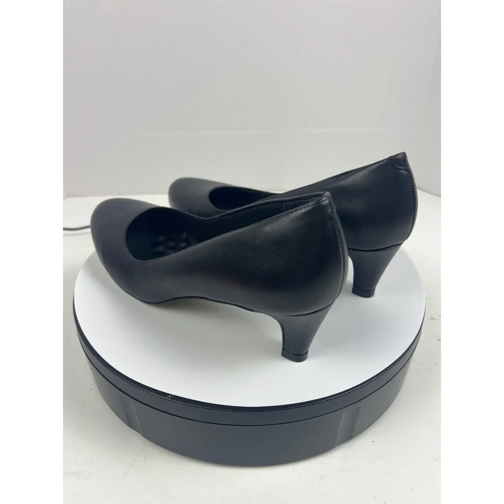 R2‎ Hommerson Womens Black Leather Kitten Pumps 9M Arch Support Comfort Heel